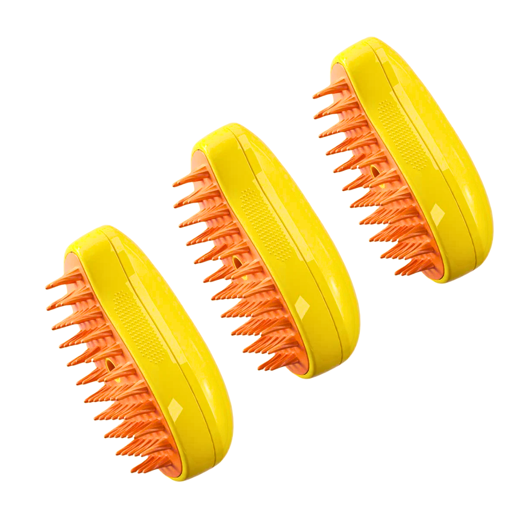Cat Steam Brush Yellow – 3 in 1 Self-Cleaning Grooming Tool for Cats