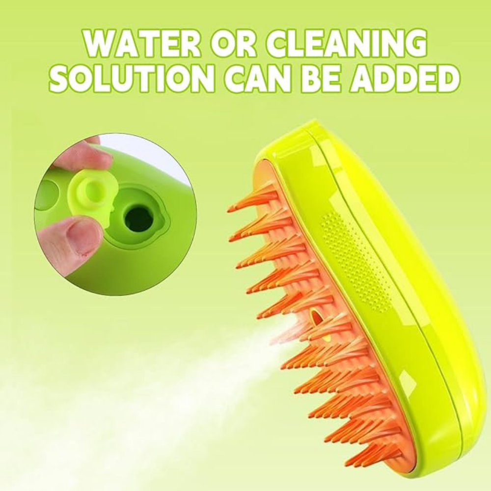 Cat Steam Brush Yellow – 3 in 1 Self-Cleaning Grooming Tool for Cats