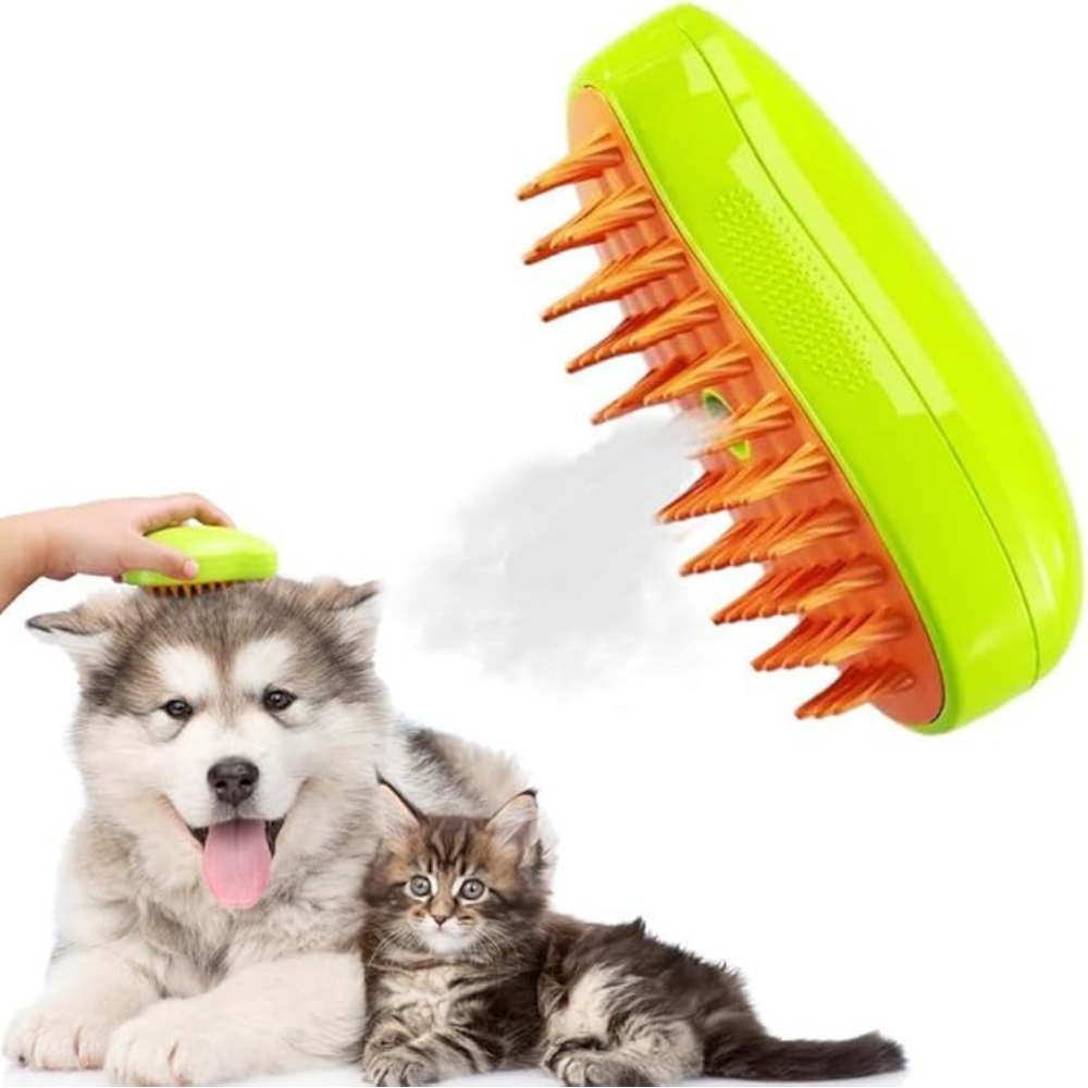 Cat Steam Brush Yellow – 3 in 1 Self-Cleaning Grooming Tool for Cats