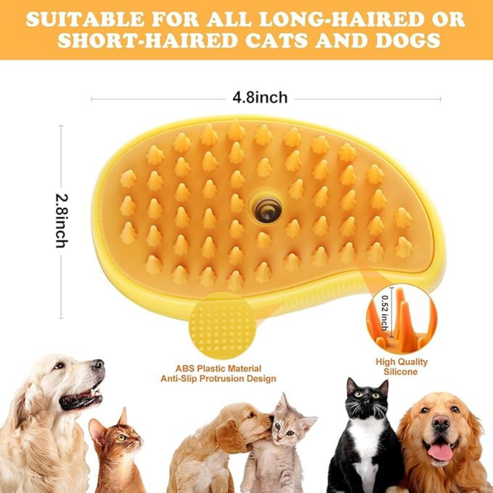 Cat Steam Brush Yellow – 3 in 1 Self-Cleaning Grooming Tool for Cats