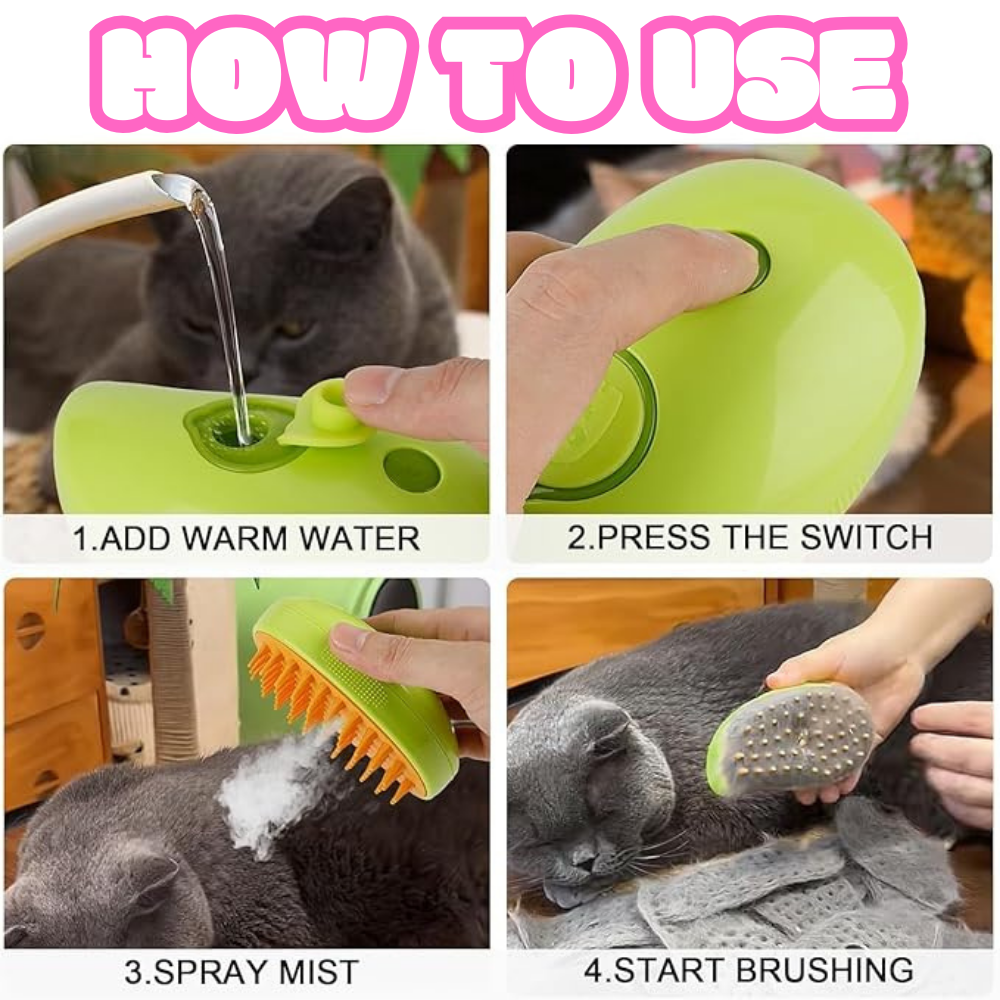 Cat Steam Brush Yellow – 3 in 1 Self-Cleaning Grooming Tool for Cats